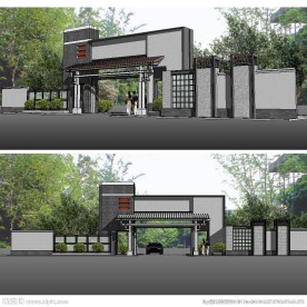 中式小区大门草图大师模型