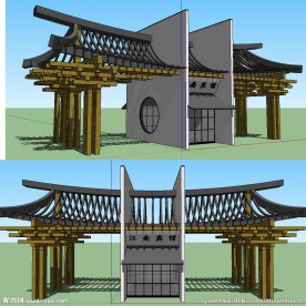 中式景观门草图大师模型