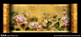 牡丹画卷轴