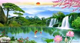 流水生财 旭日东升