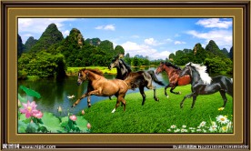 八骏图风景画
