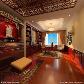 简约中式书房室内效果图3d模型