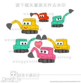 超级可爱挖掘机卡通形象矢量图