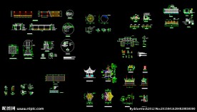 石拱桥亭子廊架施工图
