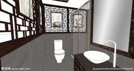 中式风格样板间卫生间su模型