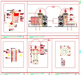 入口大样平面立面剖面挡土墙