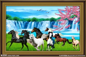 风景画 八骏图