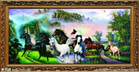 八骏图油画风景