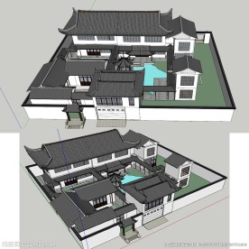 中式别墅庭院景观SU模型