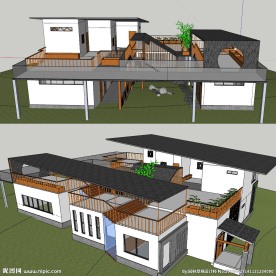 中式别墅SU模型建筑草图大师
