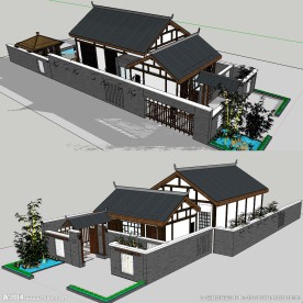 中式小别墅建筑草图大师模型