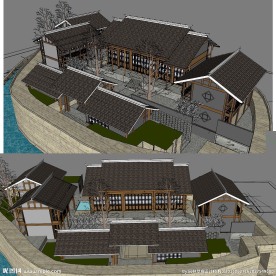 新中式别墅建筑草图大师SU模型