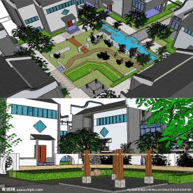 别墅庭院广场草图大师SU模型