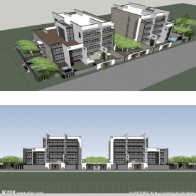 现代中式多层建筑模型草图大师