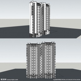 中式高层建筑草图大师模型