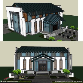 现代中式会所草图大师SU模型