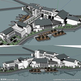 中式精品会所建筑草图大师模型