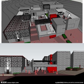 中式文化馆建筑草图大师SU模型