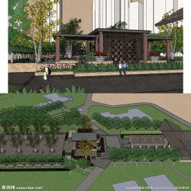 新中式居住区景观草图大师模型