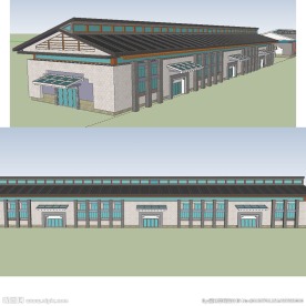 中式厂房建筑草图大师SU模型