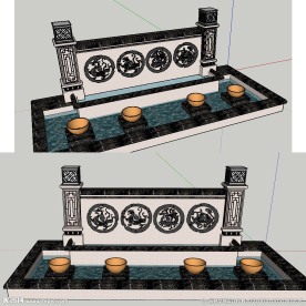 中式跌水景观草图大师SU模型