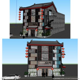 中式艺术馆建筑草图大师SU模型