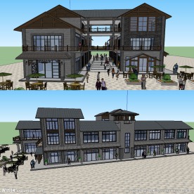 中式商业街建筑草图大师SU模型