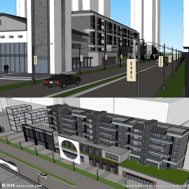 中式商业街建筑草图大师SU模型