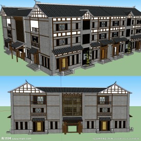中式四合院建筑草图SU模型