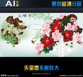 艺术壁纸花满园（矢量图）