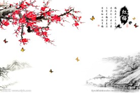 中国风梅花电视背景墙