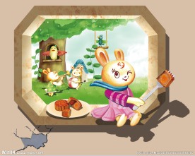 小白兔送月饼3D立体画