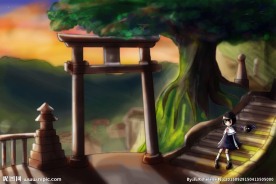 树下沉思的女孩动漫插画设计