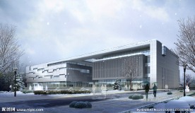 展览馆雪景效果图-精细分层