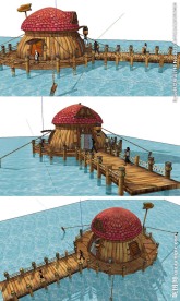 卡通风格码头房子景观草图模型