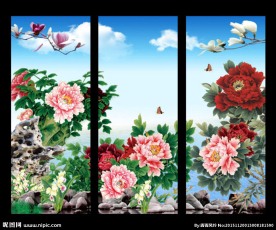 花开富贵条屏