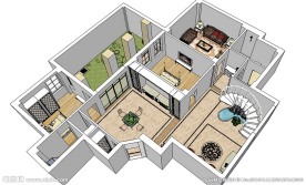 复式欧式室内草图大师SU模型
