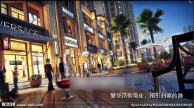 商业街夜景动画 步行街动画