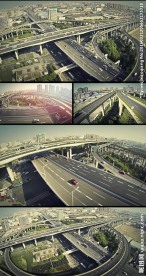 航拍鸟瞰城市高架立交桥交通视频