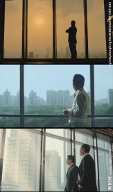 成功人士站窗边眺望视频素材