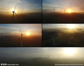 夕阳山头风力发电风车实拍视频