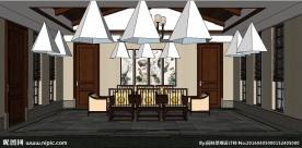 中式茶室草图大师SU模型