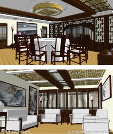 中式包房草图大师SU模型