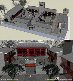 山西民居厅房院建筑草图大师SU