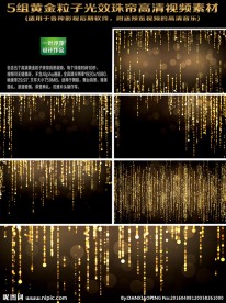 5组黄金粒子光效珠帘高清视频