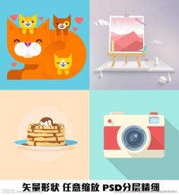 猫咪绘画煎饼相机矢量图案图形