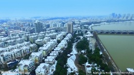 城市冬天雪景航拍高清实拍