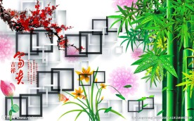 竹叶蜡梅兰花水滴荷花蝴蝶PSD