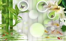 经典简约竹子九鱼背景墙