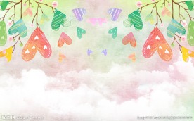 现代简约抽象爱心花卉背景墙